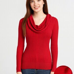 Pink Republic Red Ribbed Cowl Neck Sweater | Size M | Cozy Chic